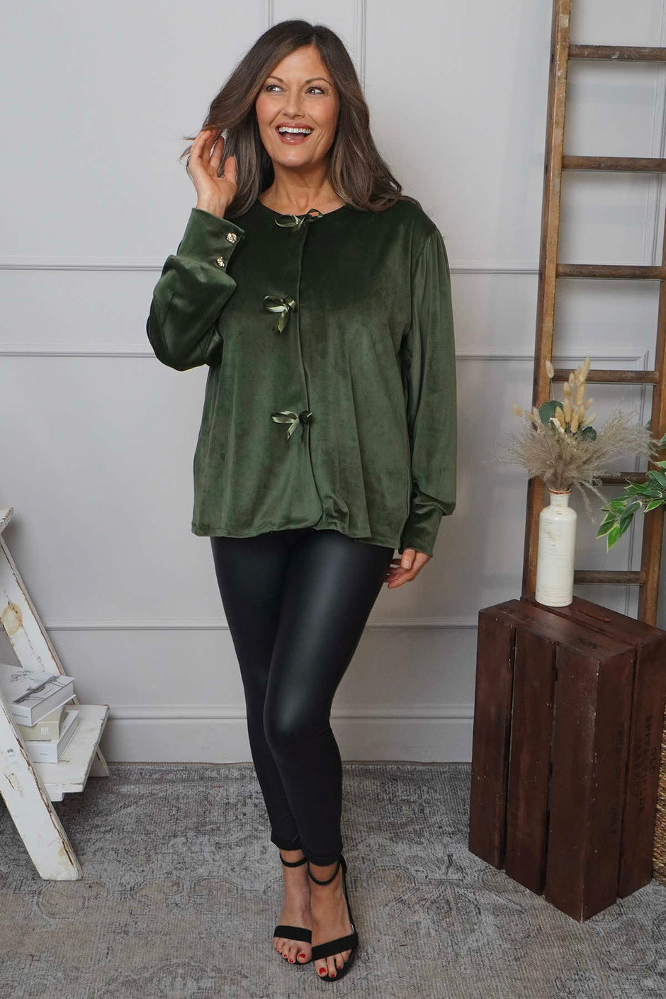 Rhona Bow Front Top Khaki