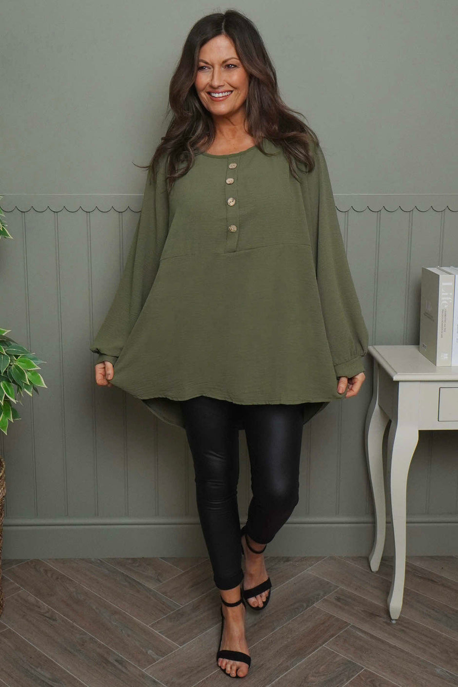 Elianna Button Top Khaki