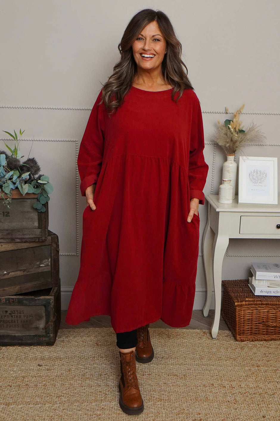 Sheena Needlecord Dress Red