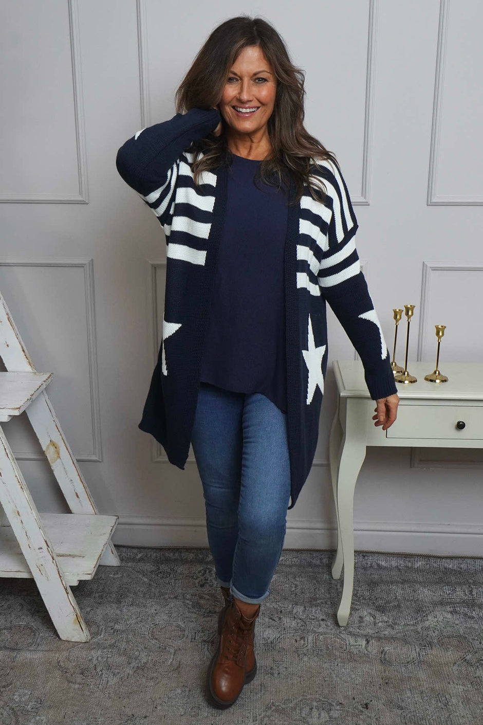 Orietta Stripe Knitted Cardigan Navy
