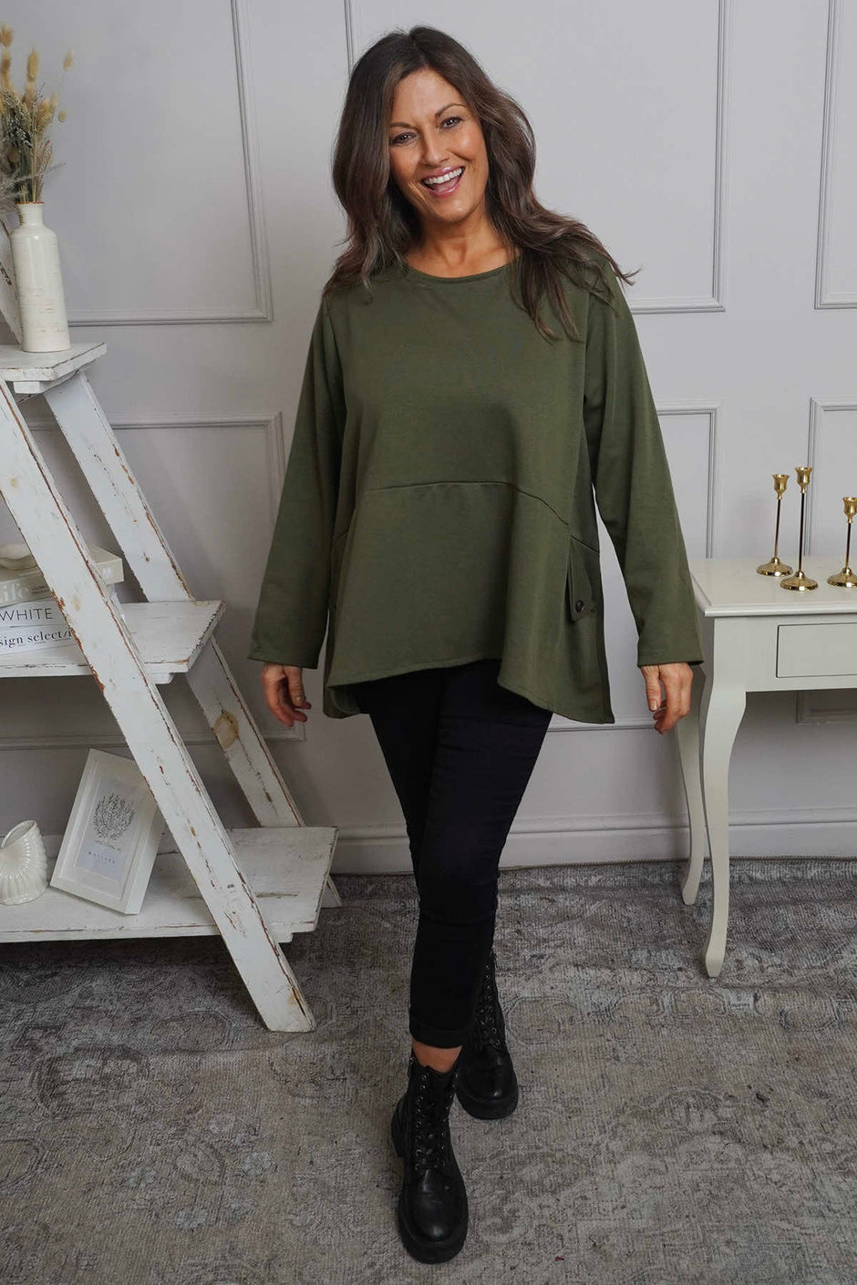 Adeline Pocket Cotton Top Khaki