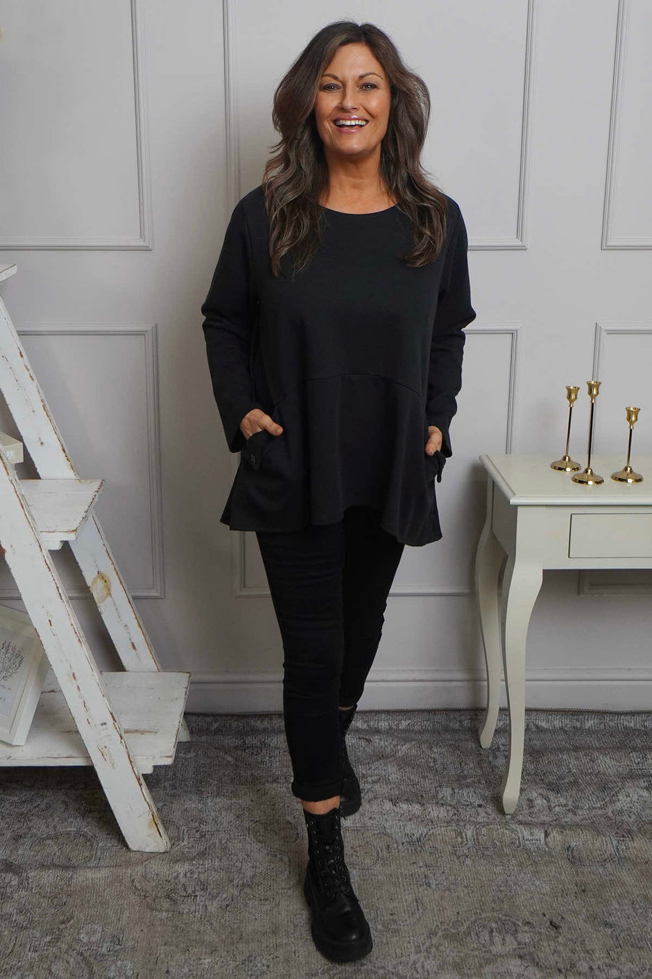 Adeline Pocket Cotton Top Black