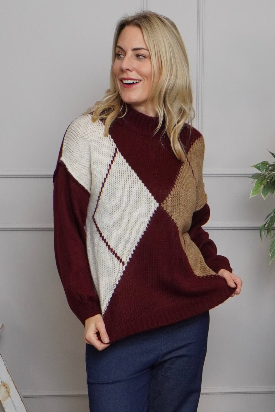 Rodina Argyle Knitted Jumper Wine