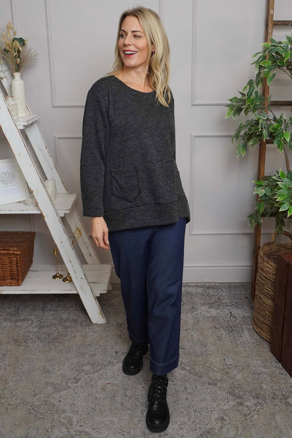 Codie Wool Top Marl Charcoal