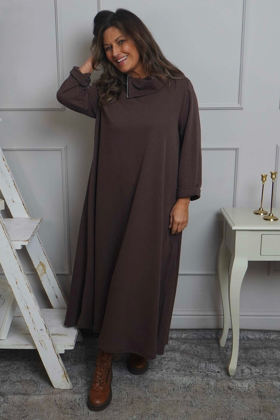 Wanda Zip Polo Cotton Dress Cocoa