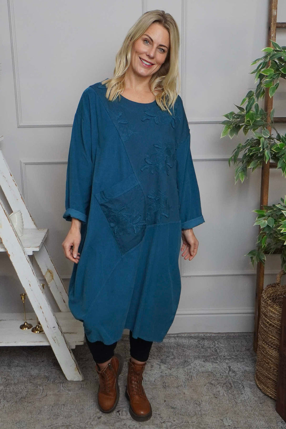Laurie Needlecord Dress Teal