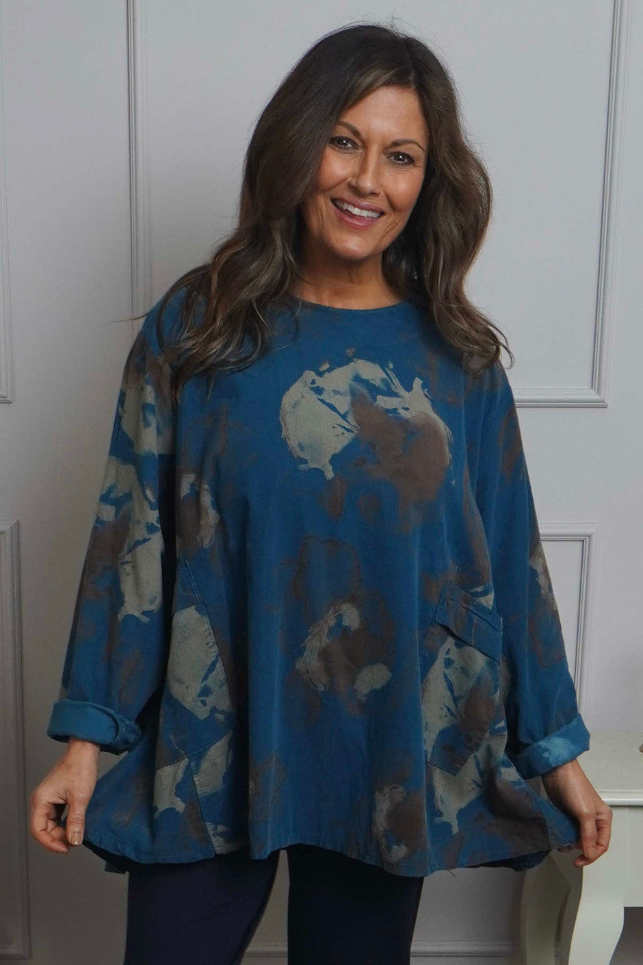 Rachel Print Needlecord Top Teal