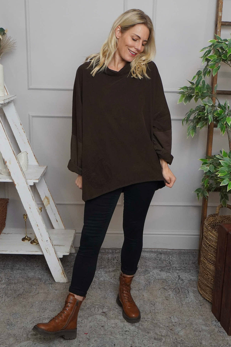 Rhianna Cowl Needlecord Top Cocoa