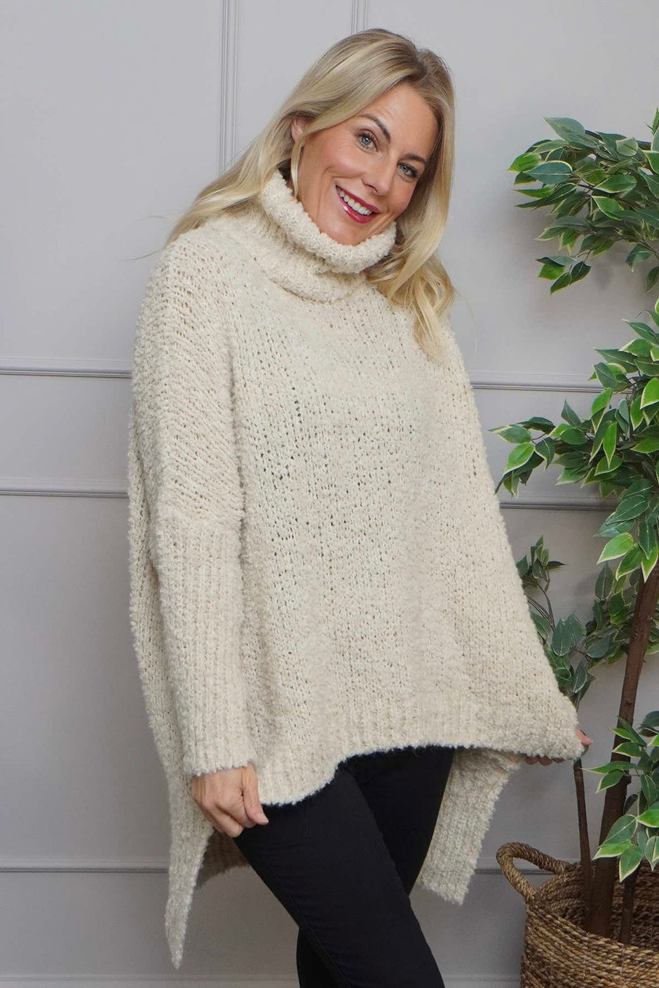 Shani Boucle Polo Knitted Jumper Stone