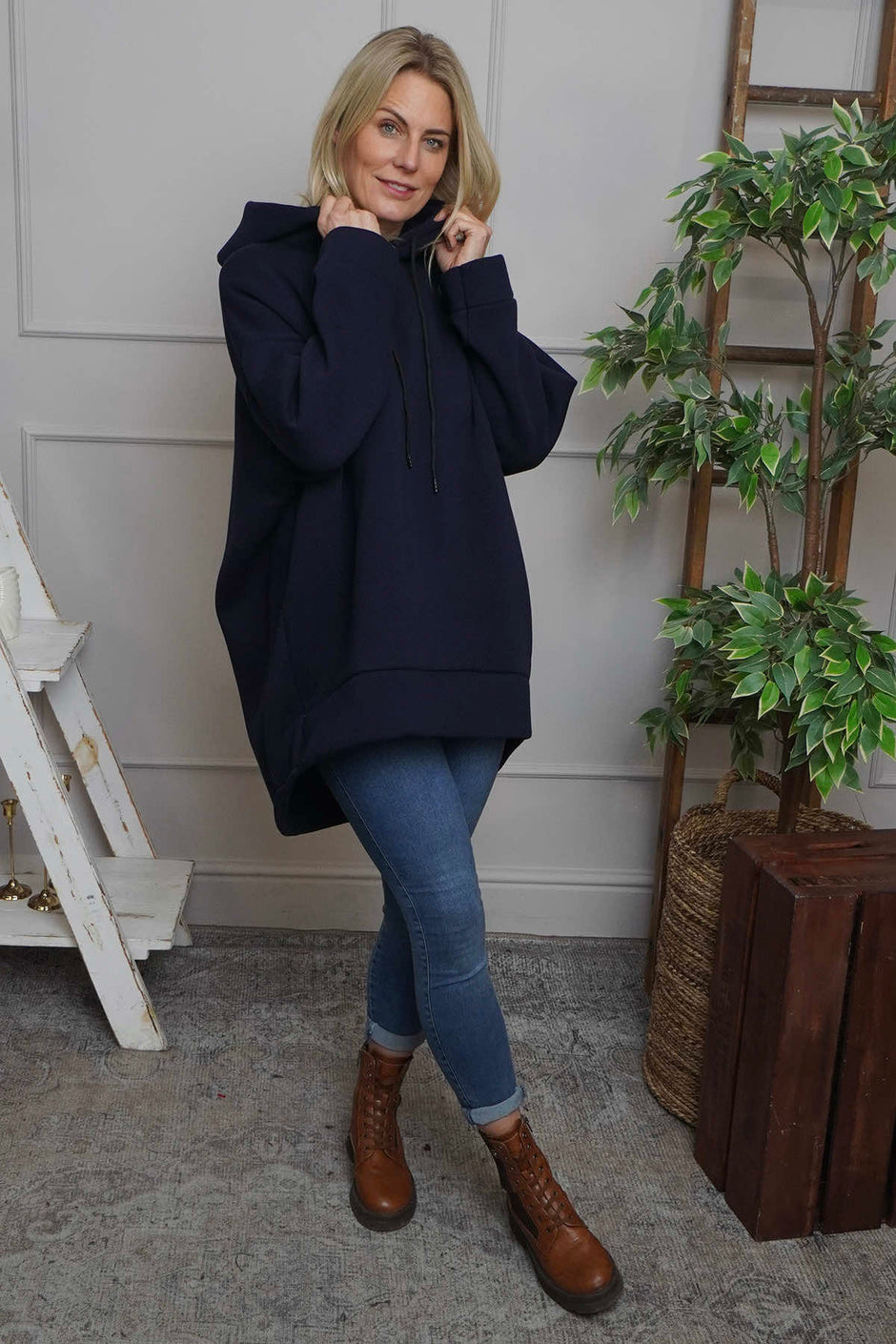 Jaylen Hooded Cotton Top Navy