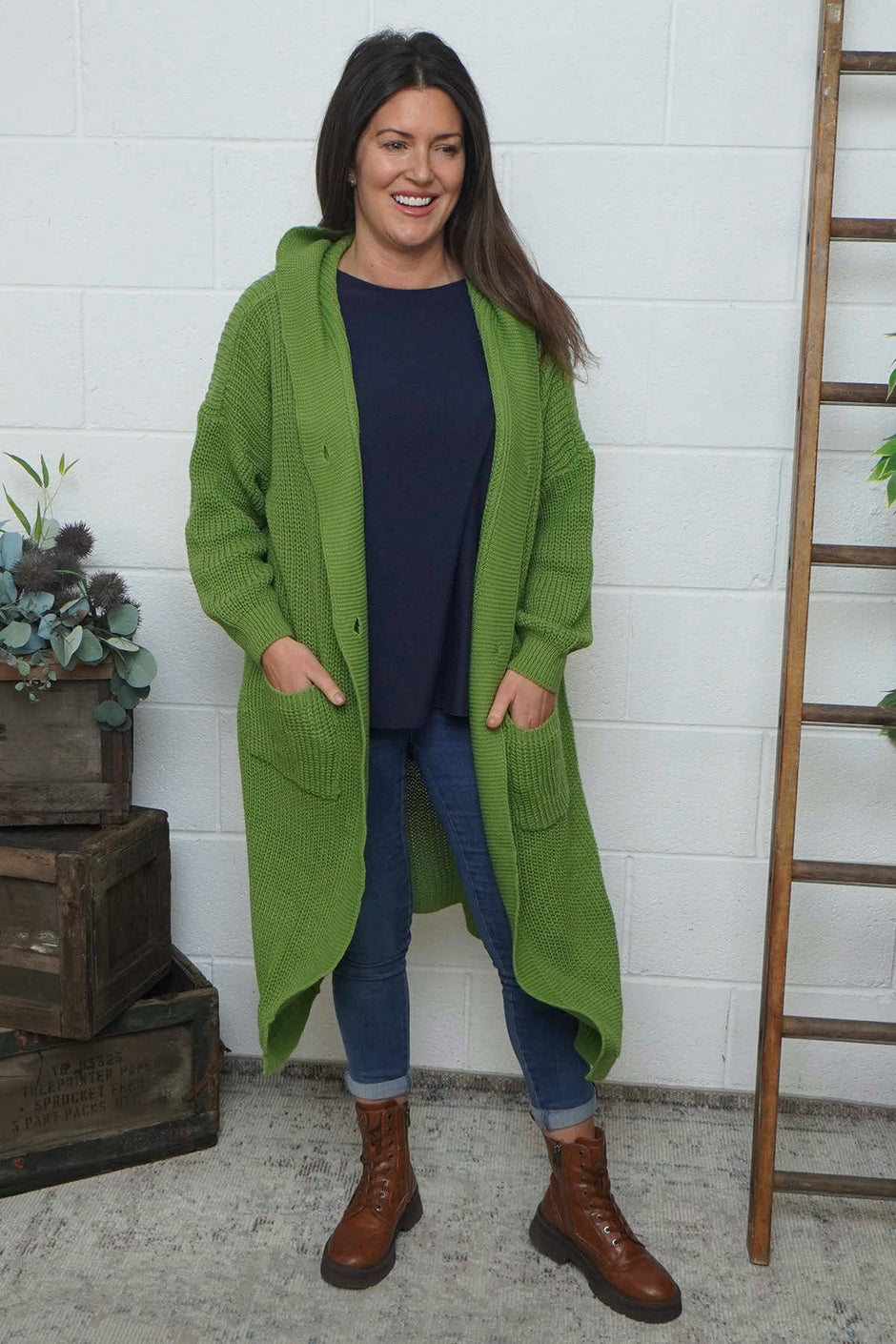Alison Hooded Knitted Jacket Green