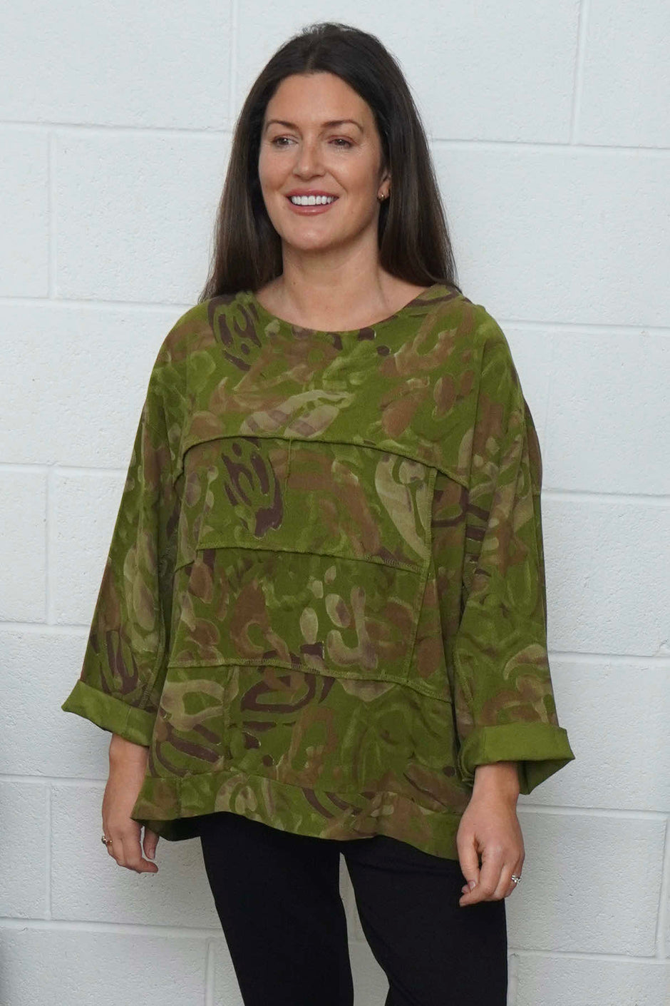 Doreen Print Needlecord Top Olive