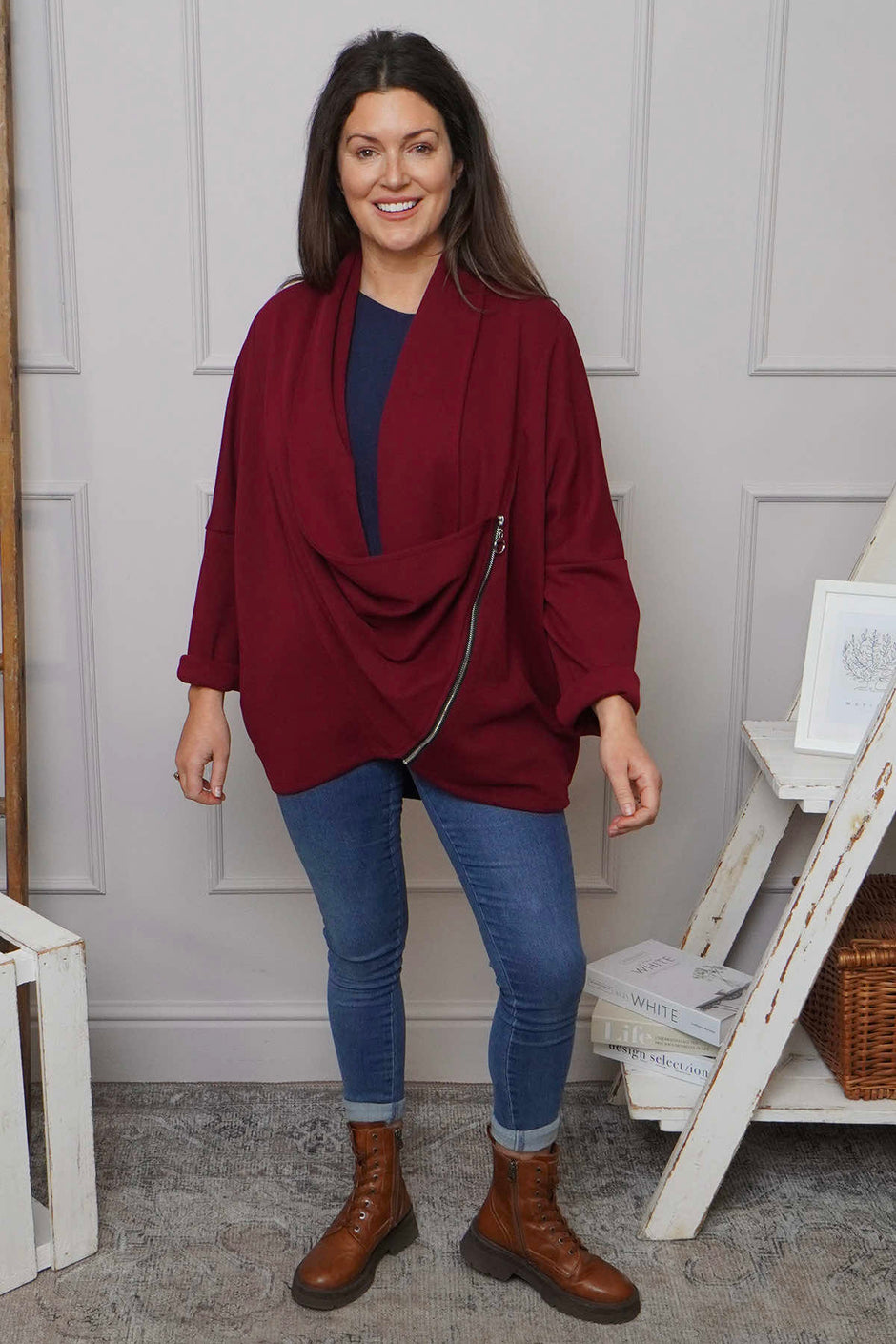 Floella Zip Cotton Jacket Wine