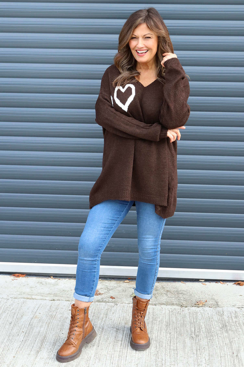 Janelle Heart Knitted Jumper Cocoa