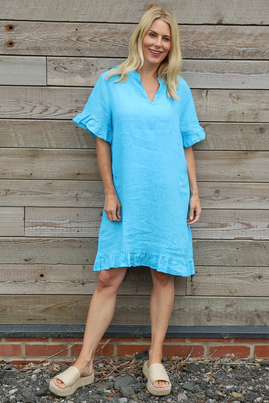Eliane Frill Hem Linen Tunic Kingfisher