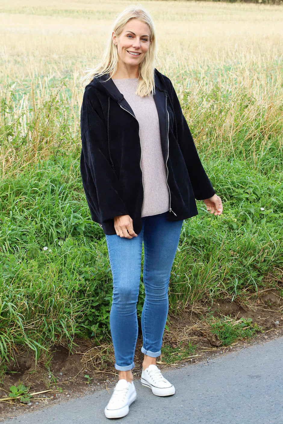 Verys Cord Zip Hooded Jacket Black