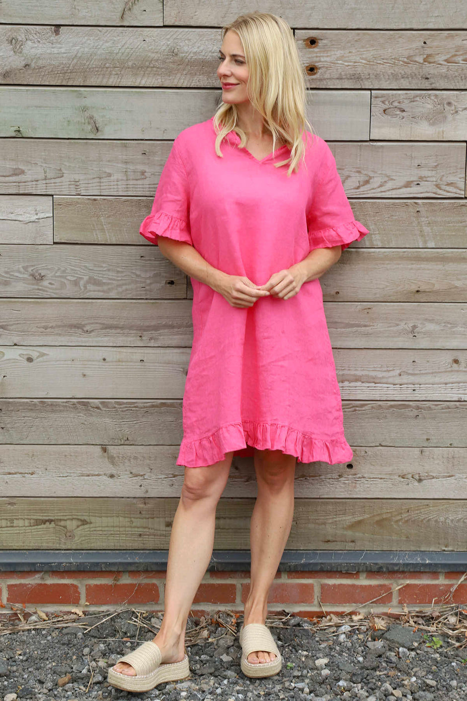 Eliane Frill Hem Linen Tunic Fuchsia
