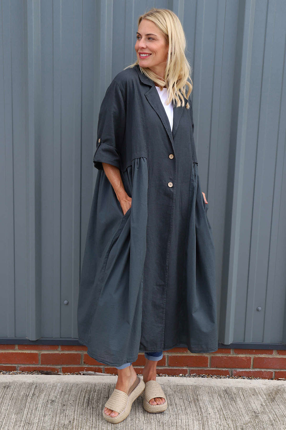 Meryl Long Cotton Jacket Charcoal