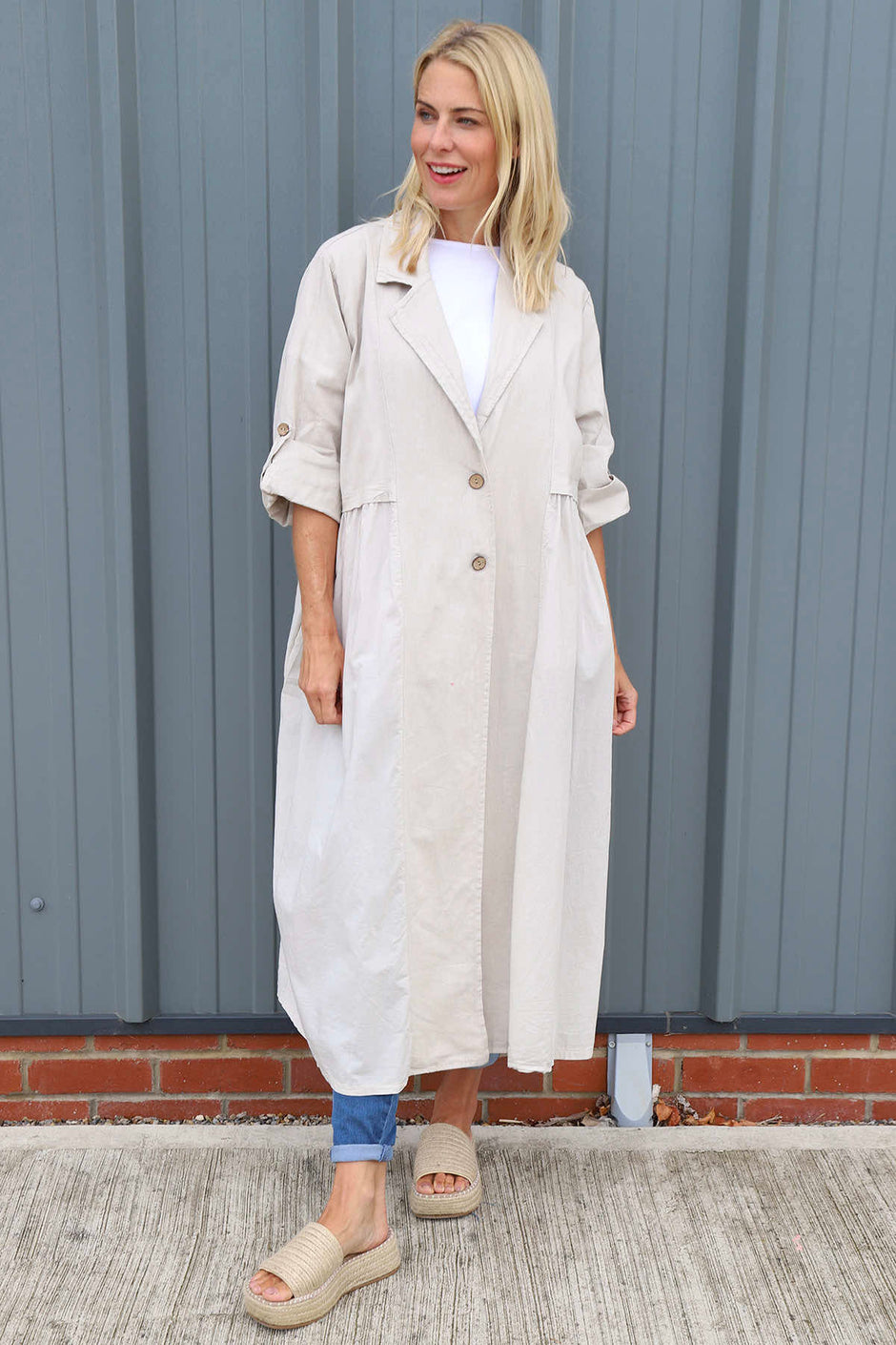 Meryl Long Cotton Jacket Stone