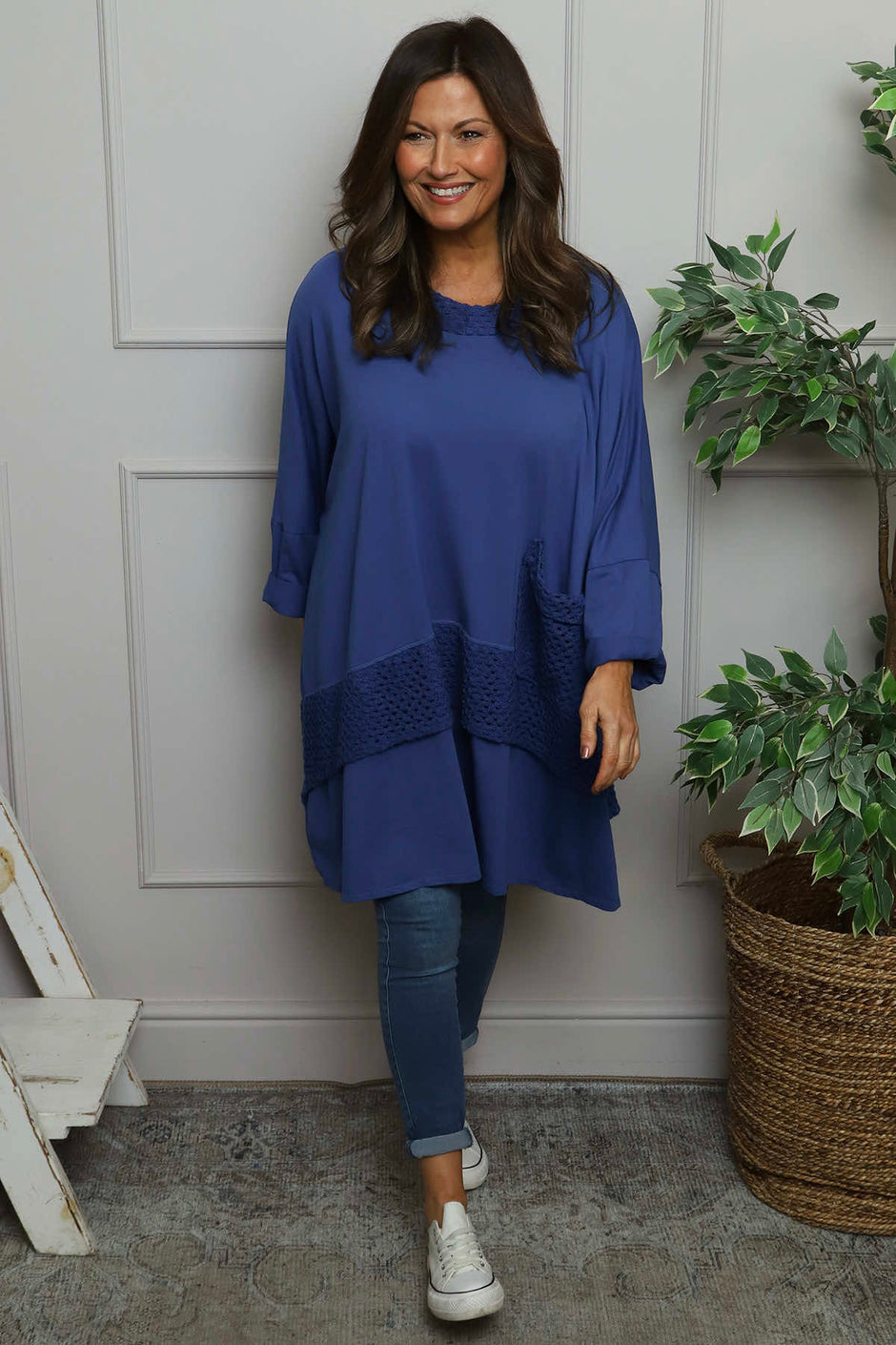 Mozelle Crochet Detail Cotton Top Cobalt