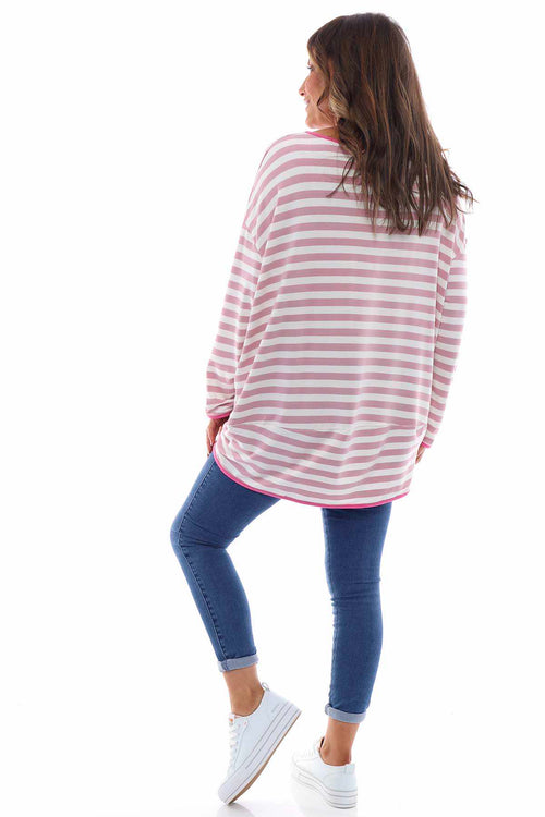 Francia Stripe Cotton Top Dusky Pink - Image 5