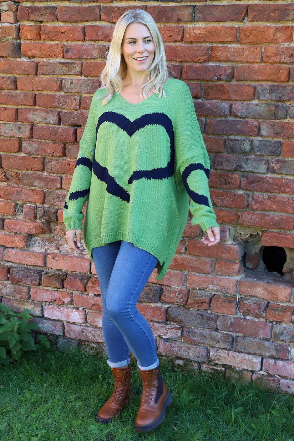 Roxanna Heart Knitted Jumper Green