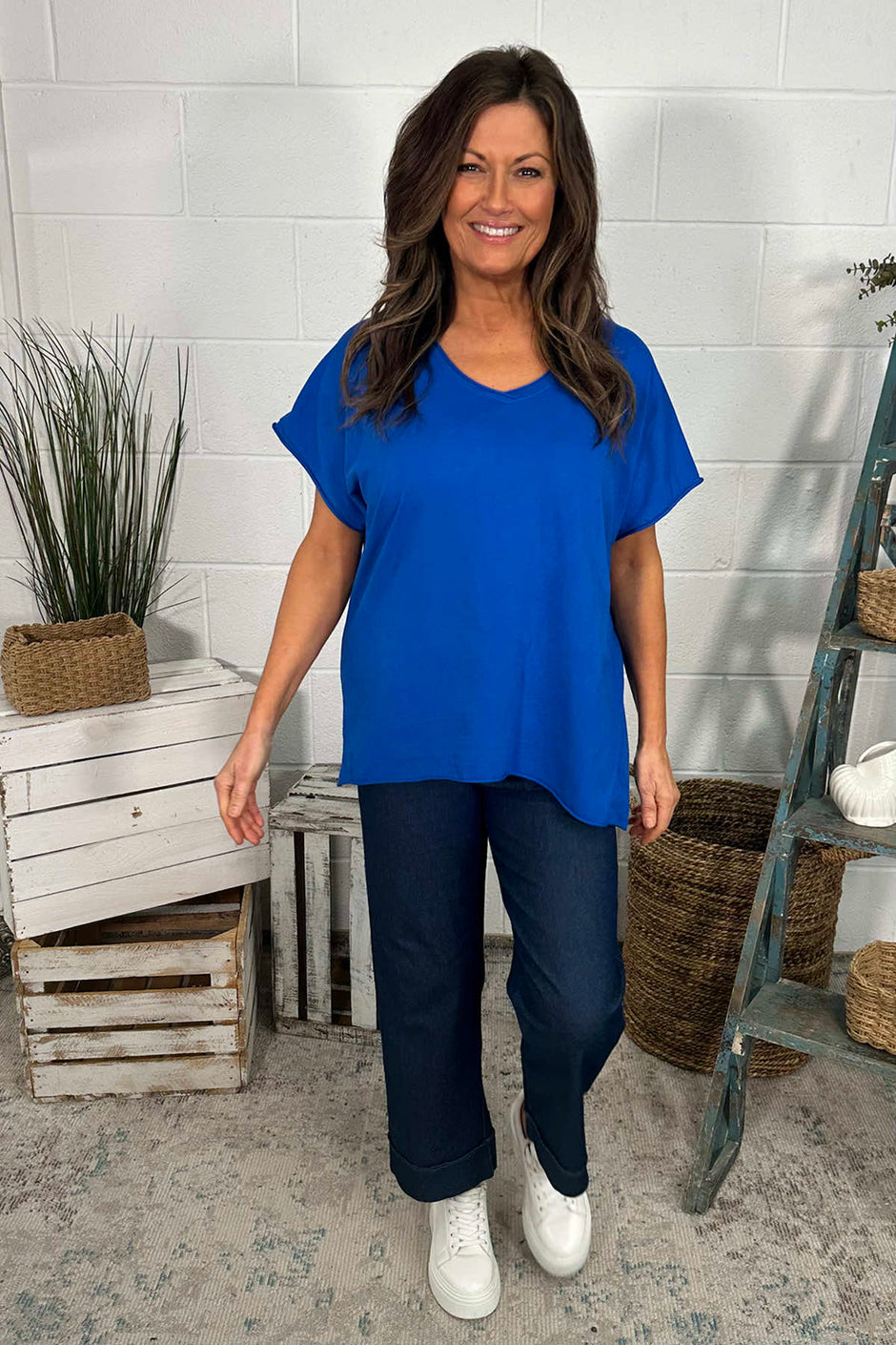Tova V-Neck Cotton Top Cobalt