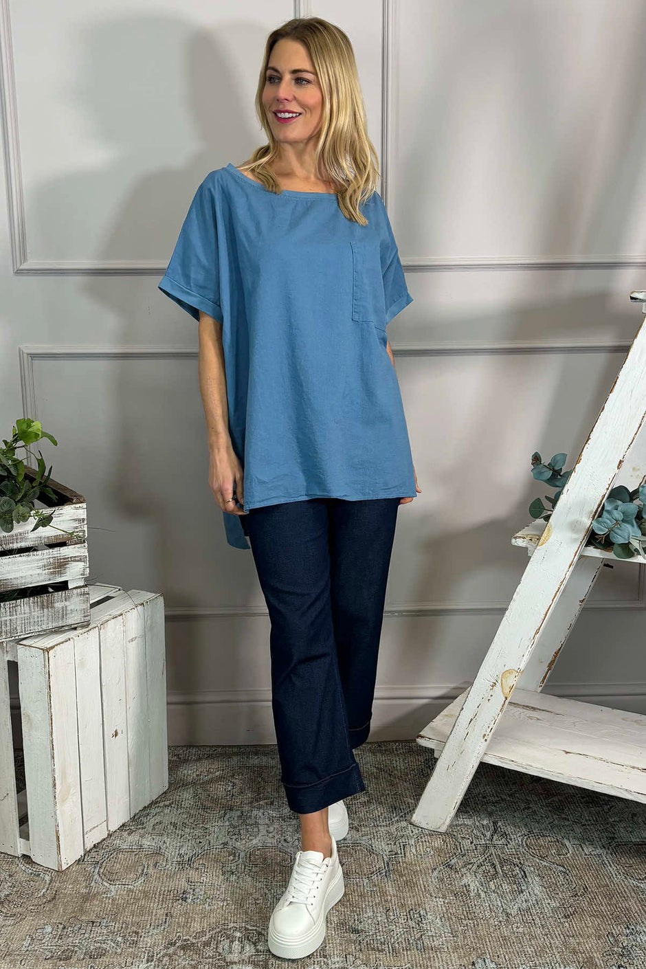 Thekla Linen Top Blue
