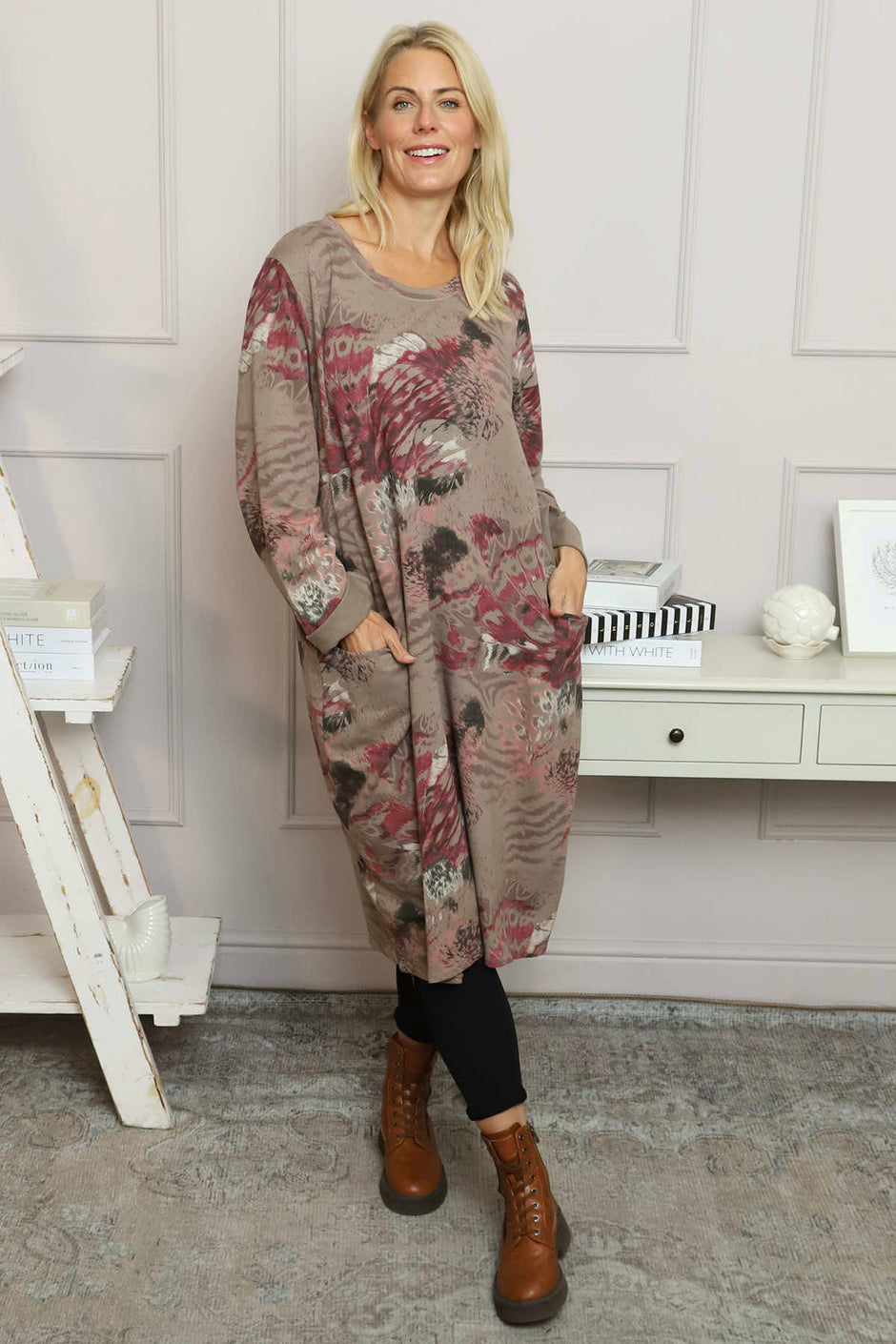 Owena Print Cotton Dress Mocha