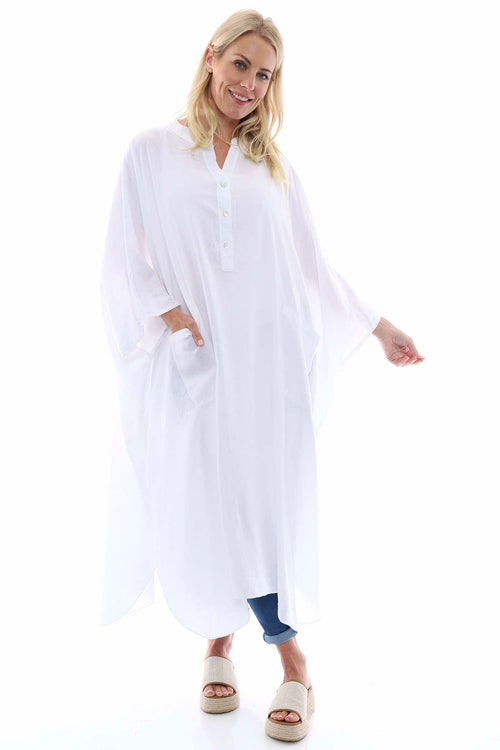 Elham Washed Linen Dress White - Image 1