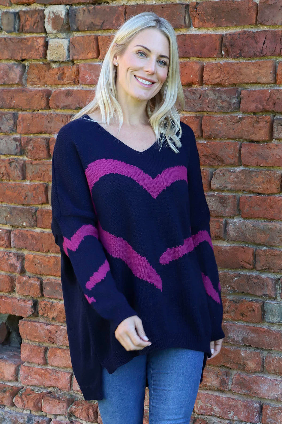 Roxanna Heart Knitted Jumper Navy