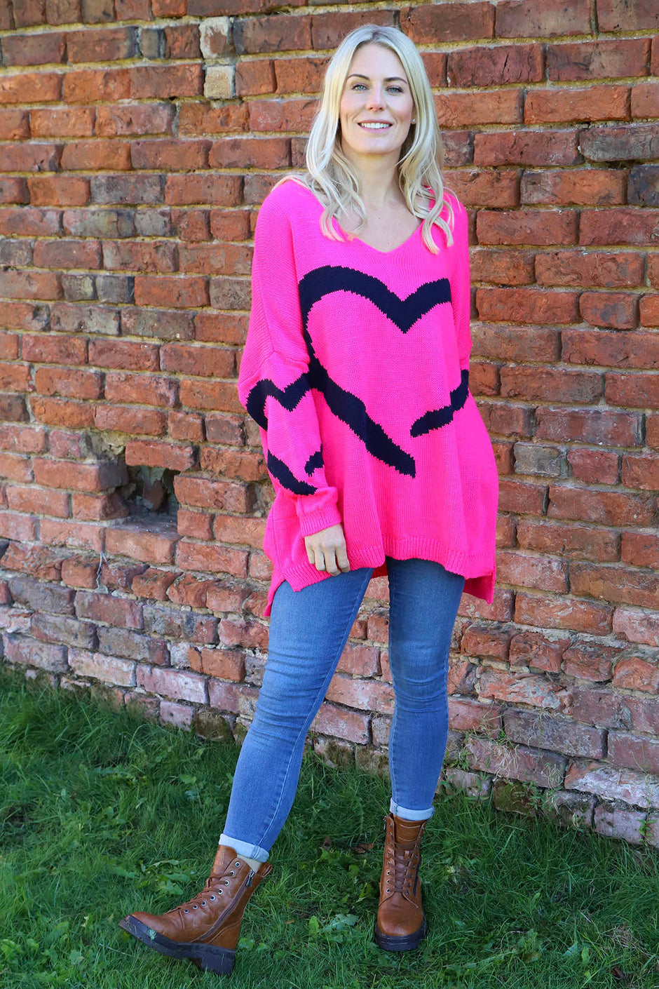 Roxanna Heart Knitted Jumper Fuchsia