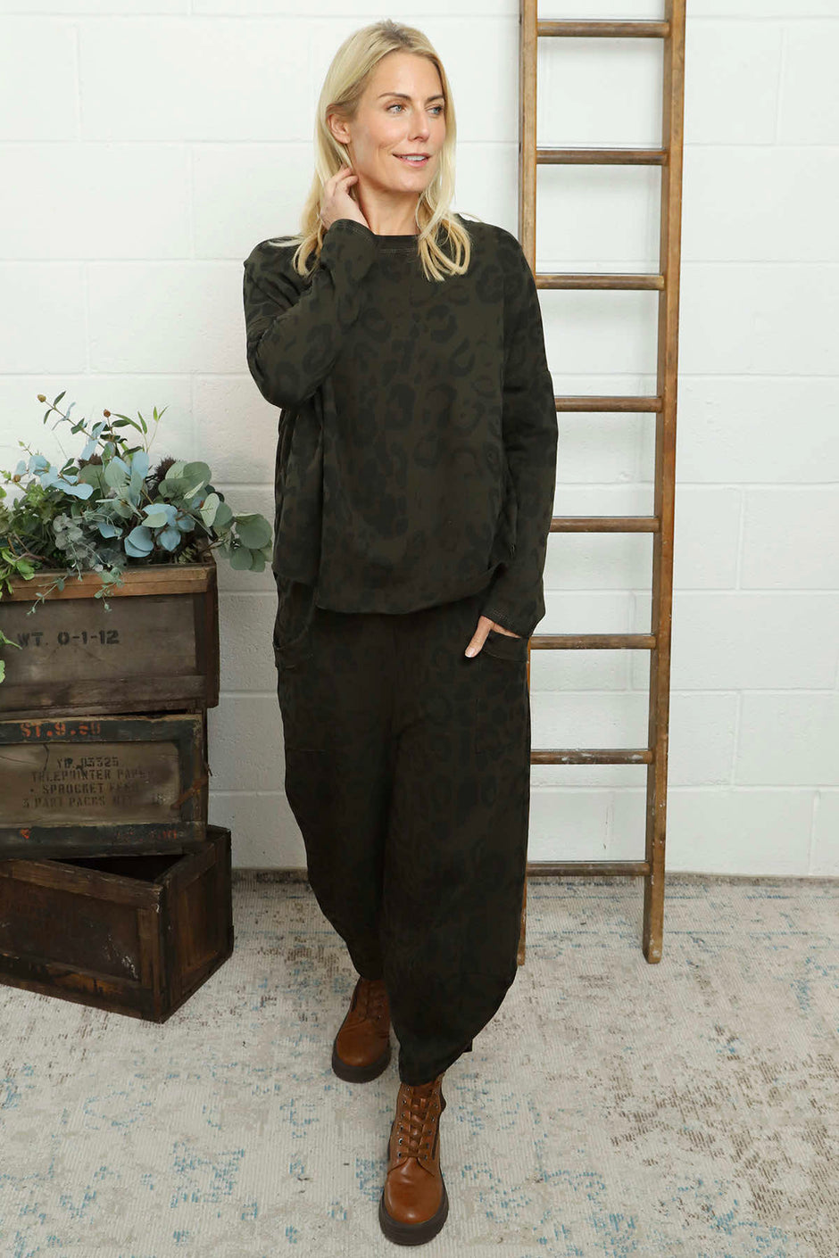 Nerissa Leopard Cotton Trousers Khaki