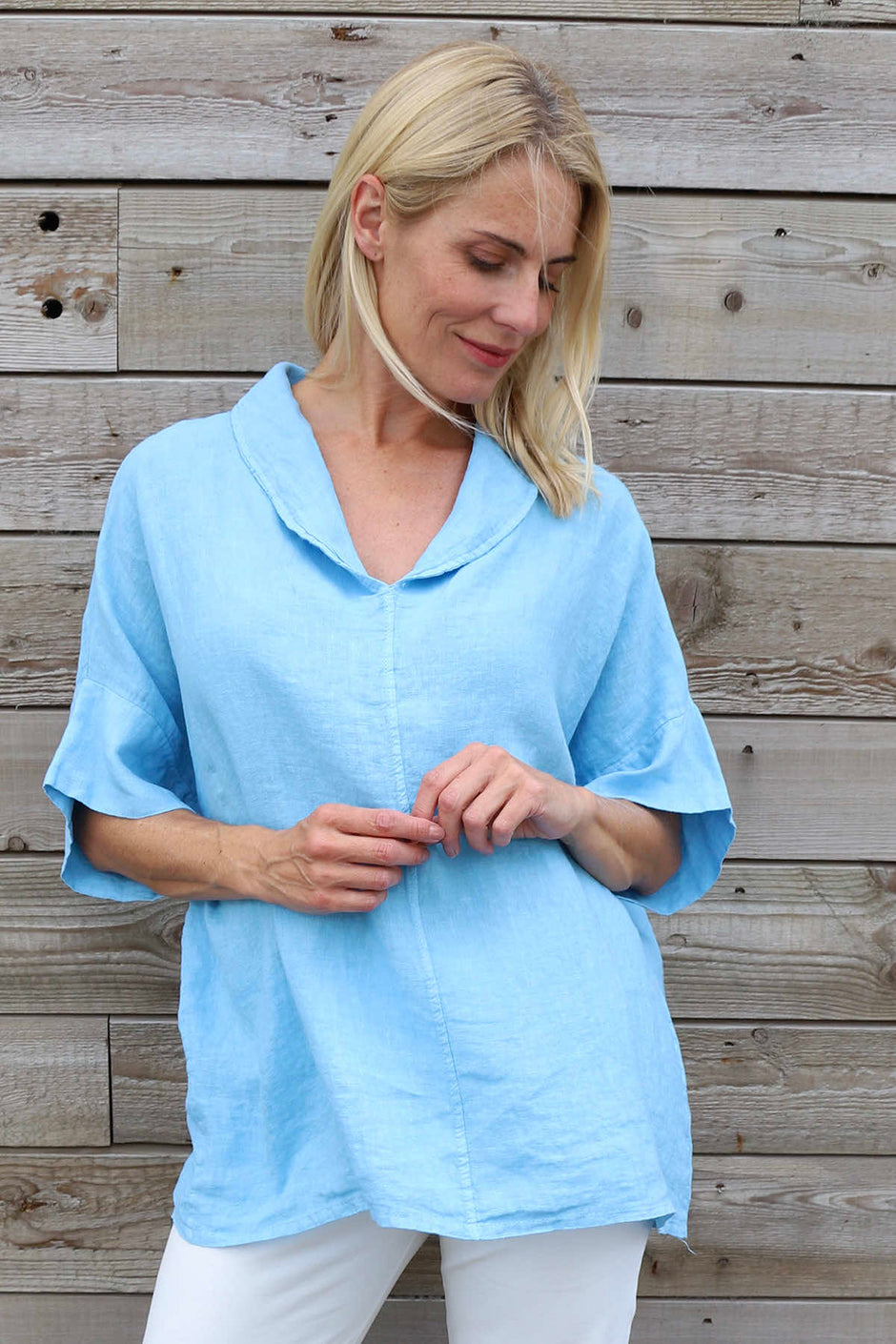 Rebecca Linen Top Light Blue