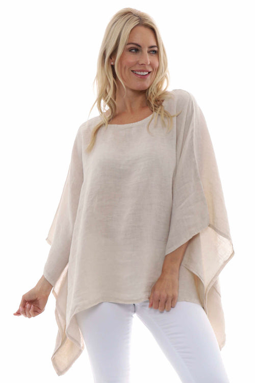 Melina Batwing Linen Top Stone - Image 3