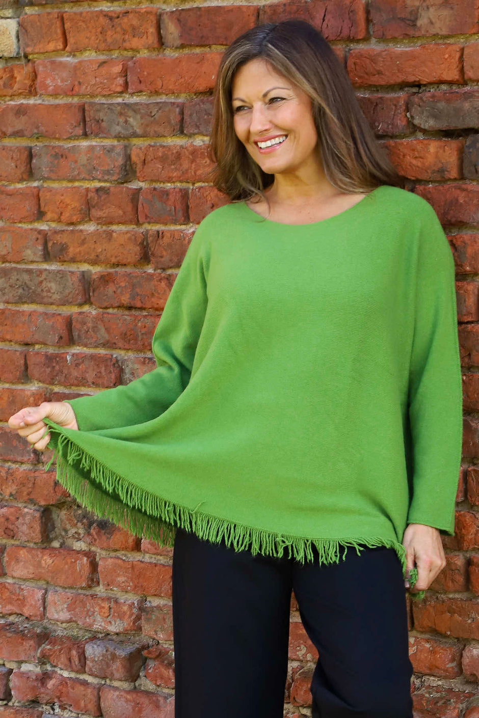 Sally Fringe Hem Jumper Olive