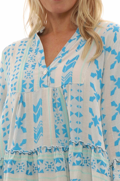 Kirsten Print Cotton Dress Blue - Image 4