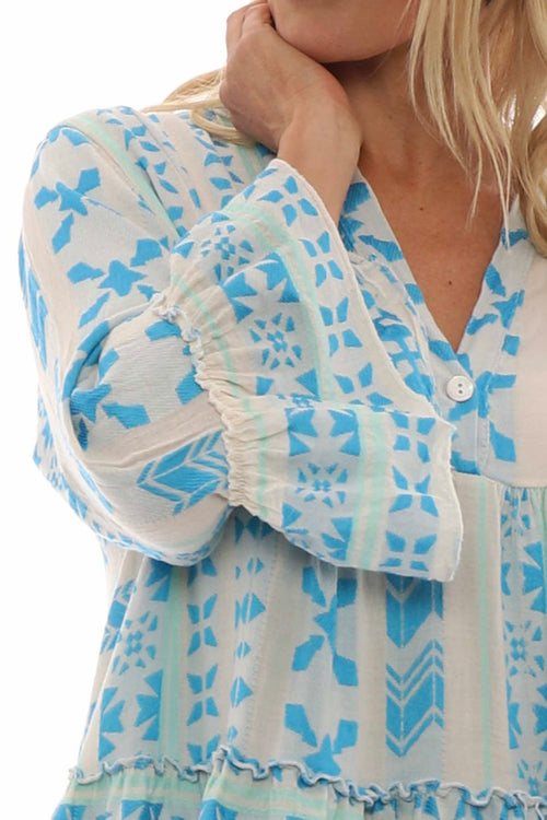Kirsten Print Cotton Dress Blue - Image 5