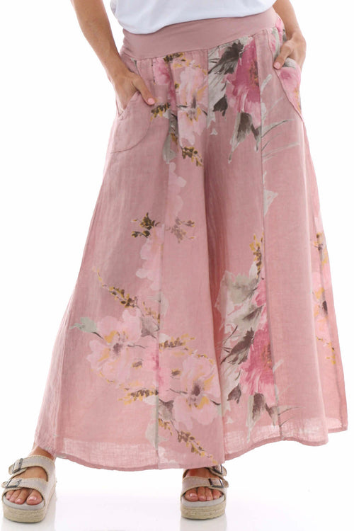 Brietta Floral Linen Trousers Pink - Image 2
