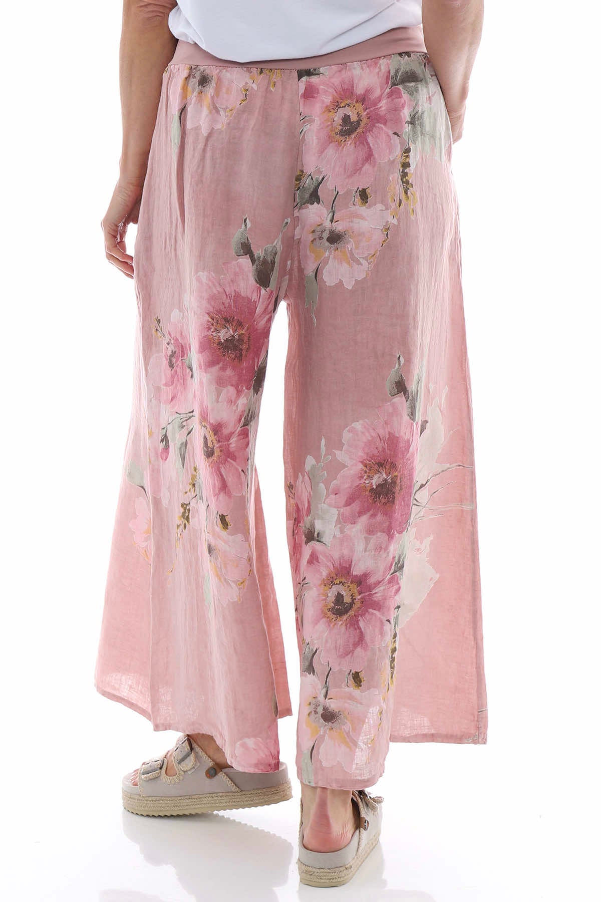 Brietta Floral Linen Trousers Pink
