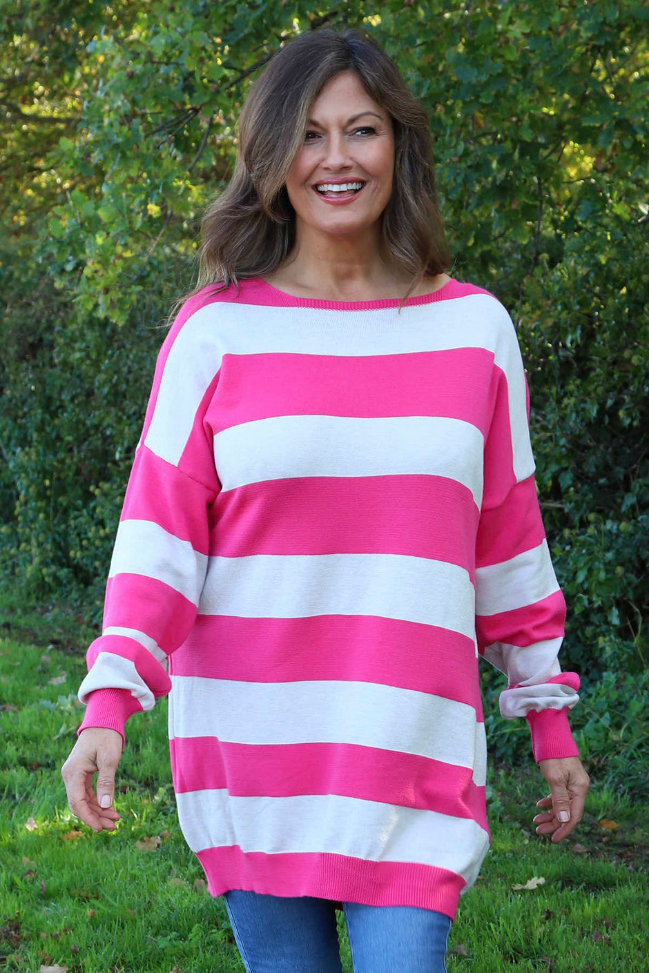 Brendalynn Stripe Knit Jumper Fuchsia