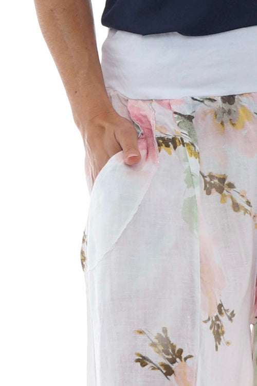 Brietta Floral Linen Trousers White - Image 3