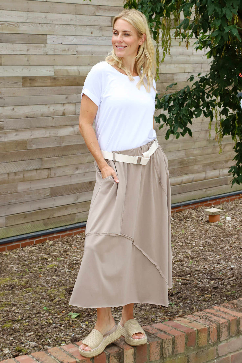 Sophia Belted Cotton Skirt Mocha