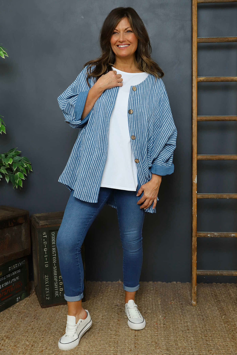 Carlota Stripe Linen Jacket Blue