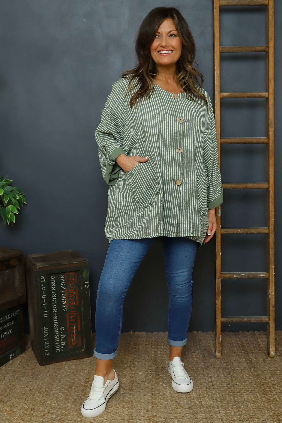 Carlota Stripe Linen Jacket Khaki