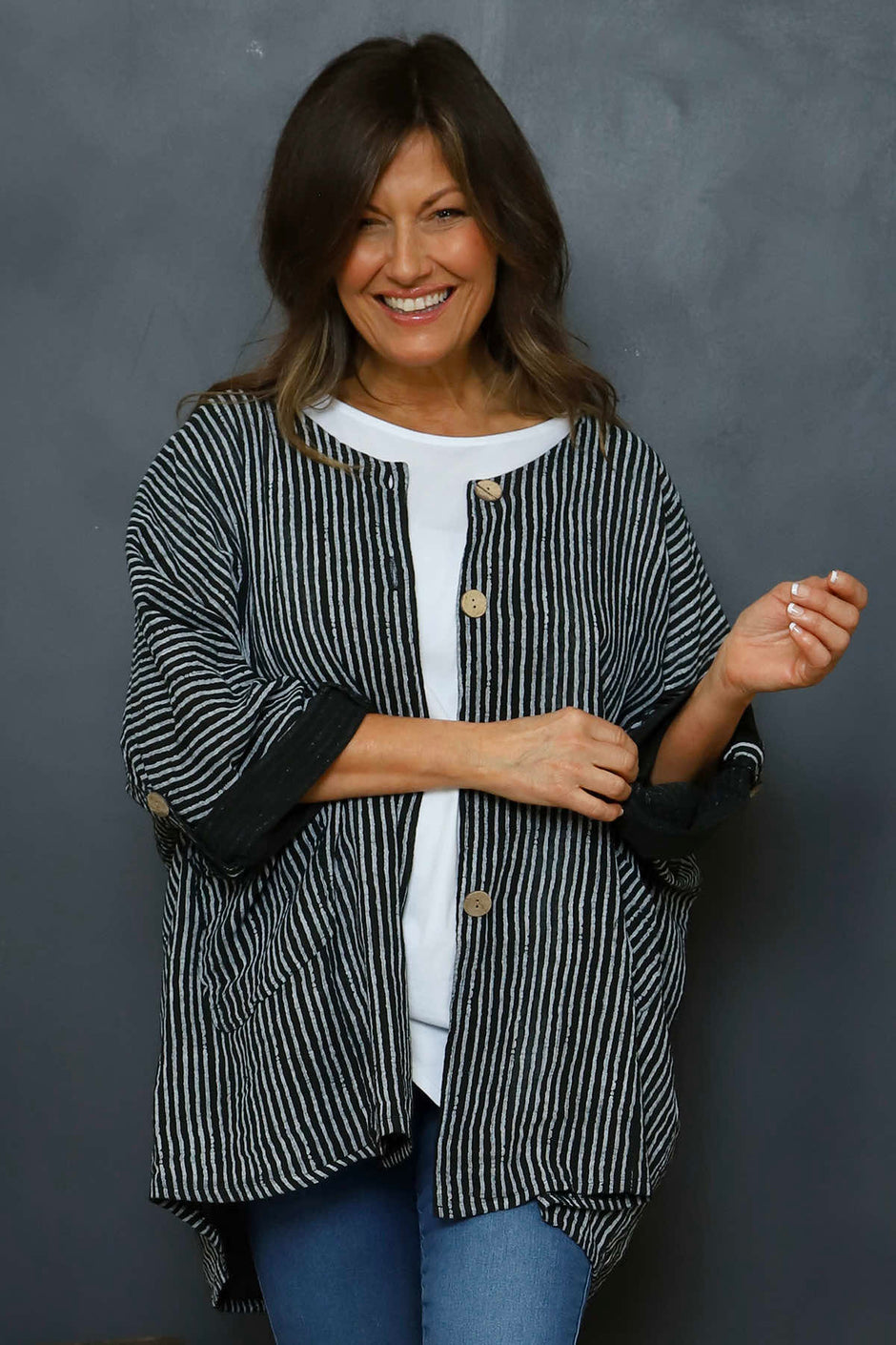 Carlota Stripe Linen Jacket Black