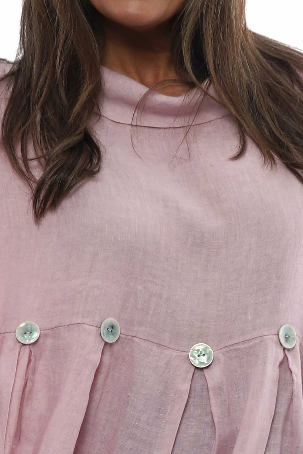 Cromer Button Detail Linen Dress Pink