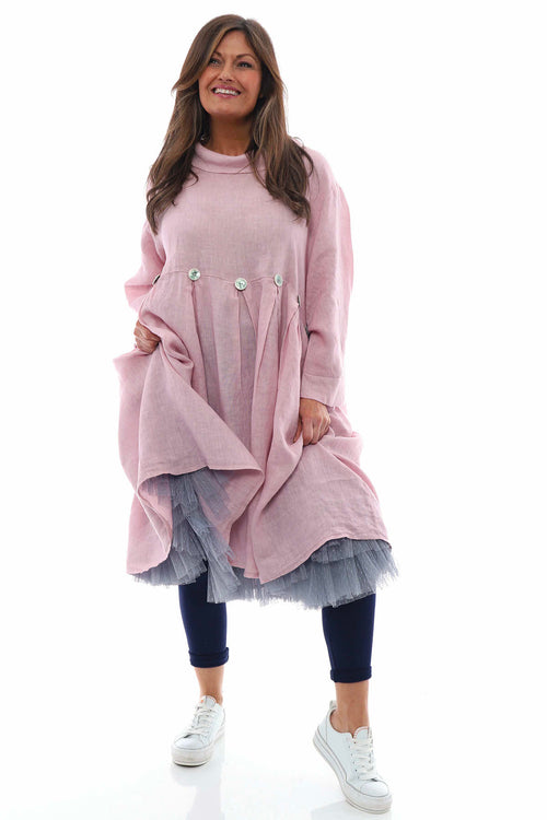 Cromer Button Detail Linen Dress Pink - Image 1
