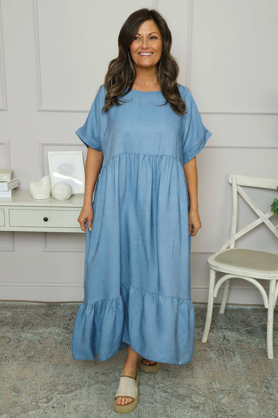 Bernice Belt Detail Denim Dress Mid Denim