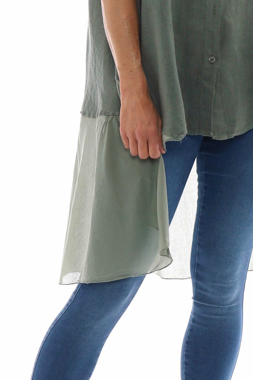 Ainsley Dipped Hem Linen Shirt Khaki - Image 2